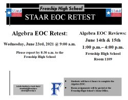 STAAR EOC Algebra Retake and Review Dates